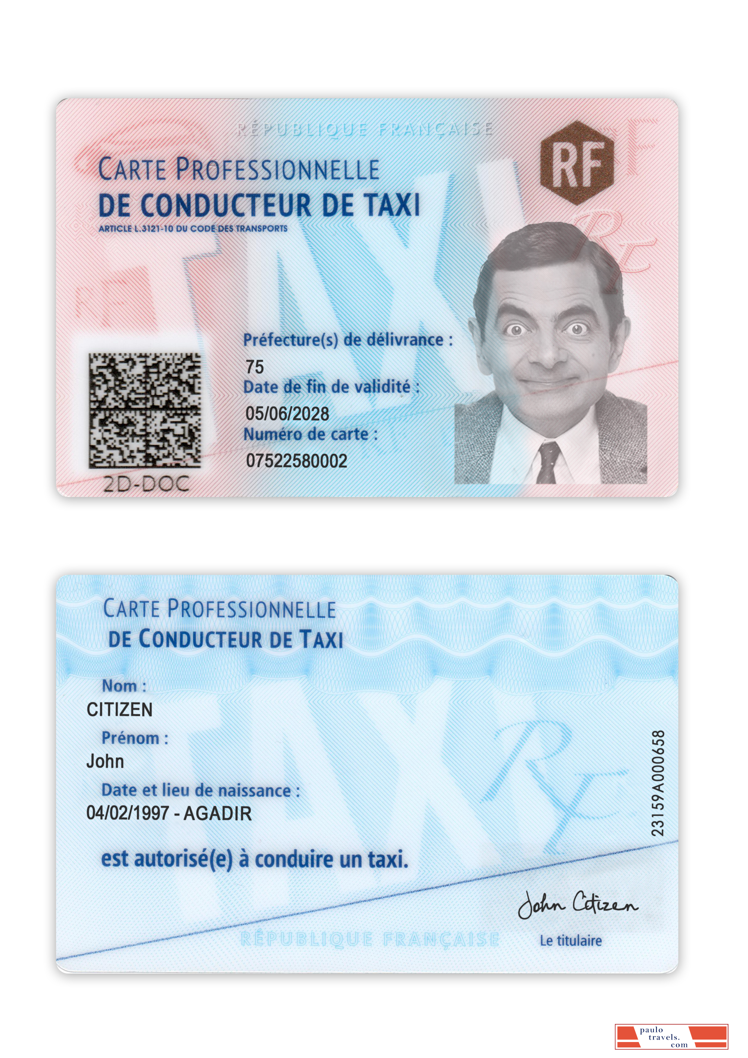 France taxi driver ID card